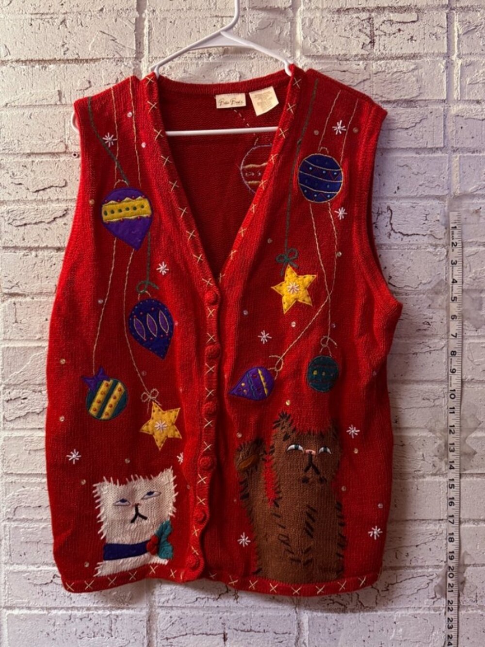 Bobbie Brooks 18W 20W Christmas Sweater Vest Cats Ornaments Ugly Holiday